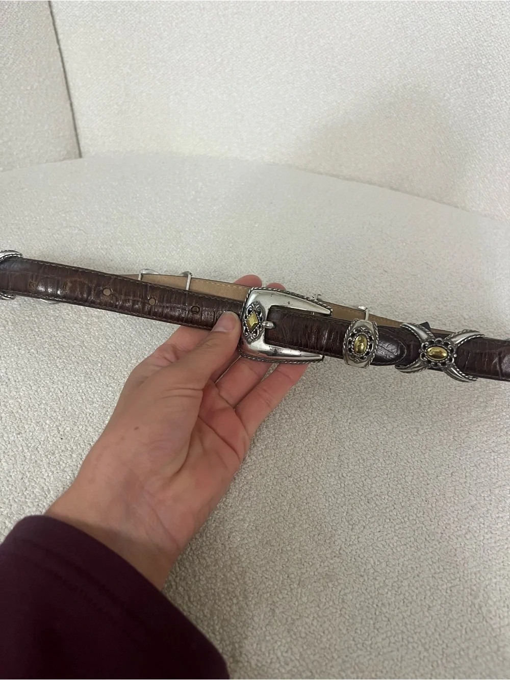 Brighton Women’s Brown Leather Belt with Silver & Gold Accents Western Cowgirl